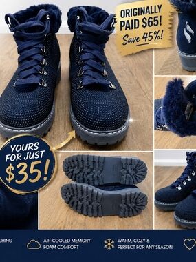 Skechers Navy Blue Faux Fur Lined Ankle Boots